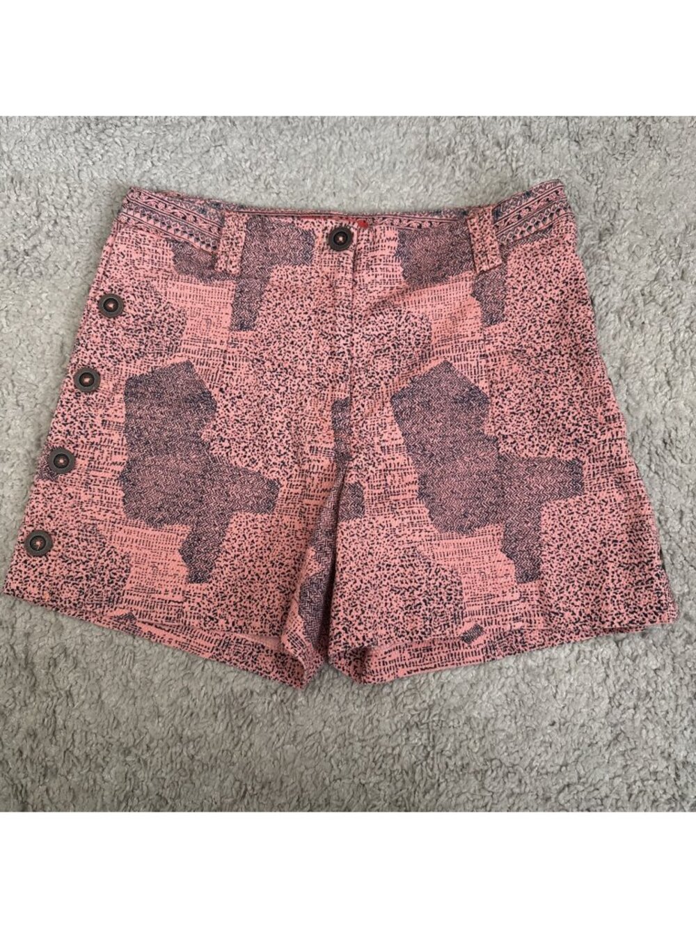 Cartonnier Anthropologie Side Button Shorts Womens 4 Pink Abstract Print